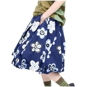 Marni Uniqlo Balloon Floral Skirt Womens Size XS Navy Blue Cotton Twill Pull On